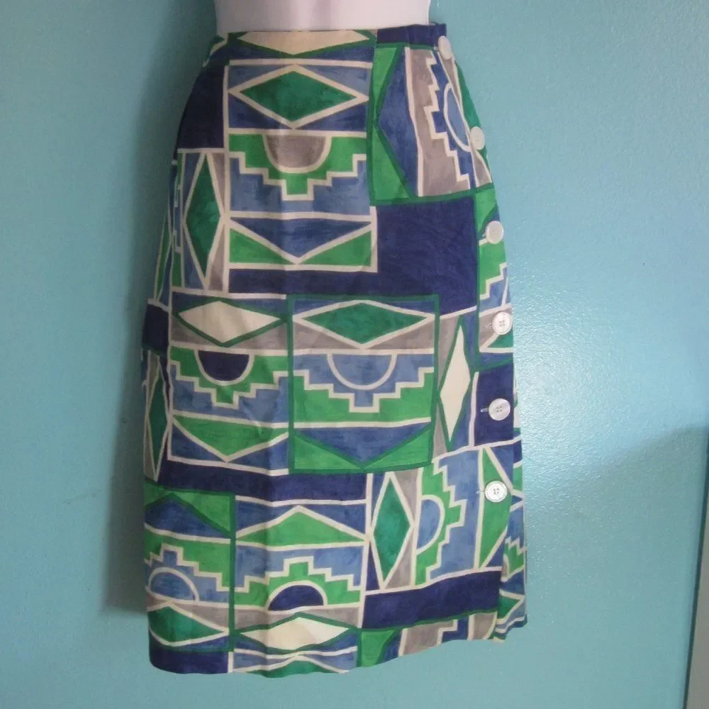 Helene Sidel Vintage 60's Button Up Summer Skirt Size 12 Lined 31
